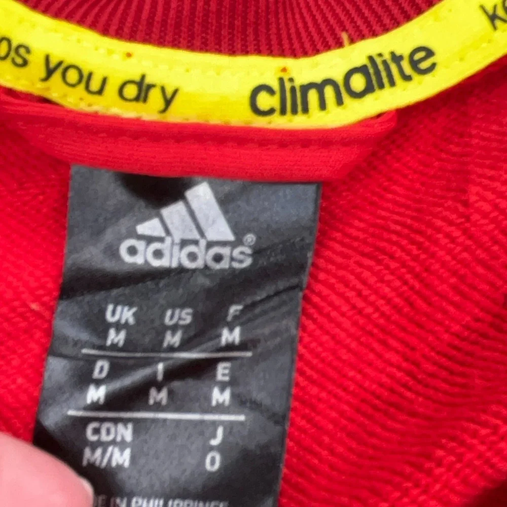 Adidas Jacket Men Medium Red Yellow Track Suit Sweatshirt Warm Up Soccer Adult *